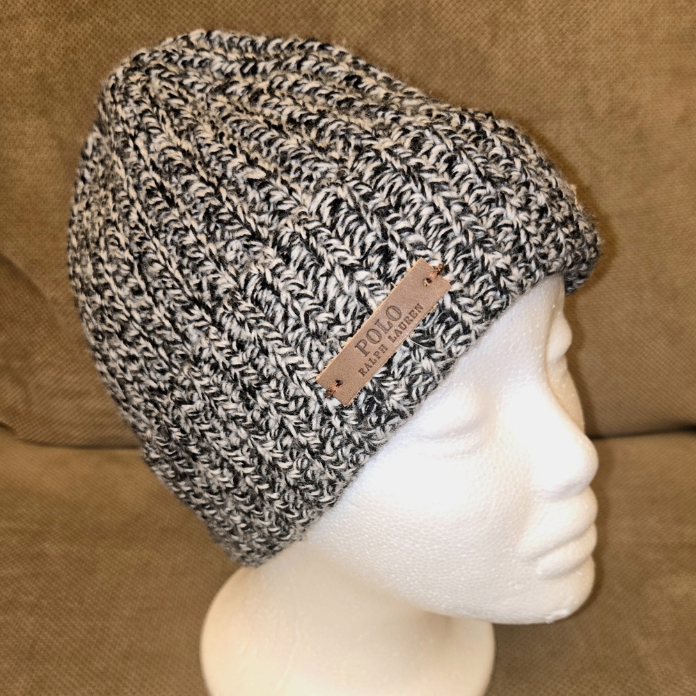 Polo by Ralph Lauren Black and White Cable Knit Beanie Hat
